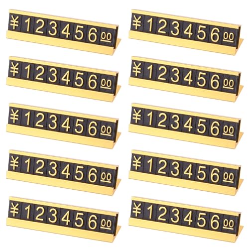 10 Stück Preis Displayzähler, Einstellbarer Preis mit Aluminium Basis für Preis Display Cube Block Kit für Einzelhandelsgeschäft (Gold) von TopHomer