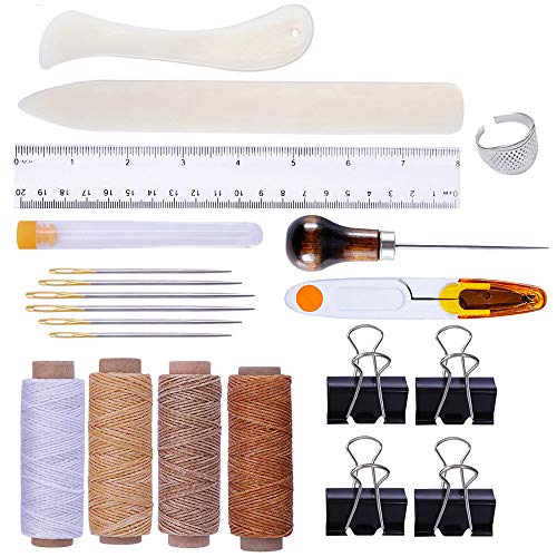 TopHomer 21-teiliges Buchbinderwerkzeug-Set, Starterwerkzeug-Set mit Knochenordner, Papierfalzer, gewachster Faden, Ahle, Nadelbinder-Clips für Bastelarbeiten, Bastelset von TopHomer