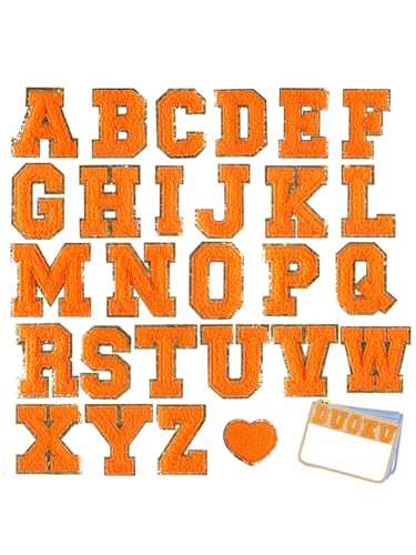 27 Stück Aufnäher Buchstaben zum aufbügeln, Orange Chenille-Buchstaben A-Z Gestickter für Kleidung Schuhe Jacken Hüte Rucksäcke von TopHomer