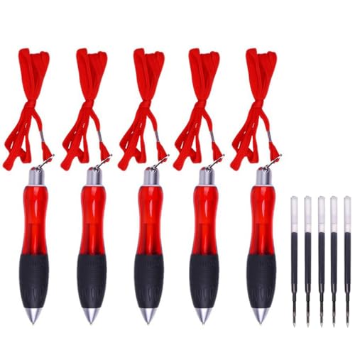 5 Stück Dicker Kugelschreiber, Druckkugelschreiber mit Schnur und Nachfüllungen, Schwarze Tinte Ergonomisch Kugelschreiber für Arthritis, Handzittern, Schwache Hand, Rot von TopHomer