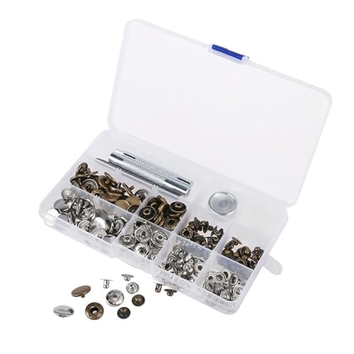 50 Set Metal Snap Buttons Kit, 12 mm schwere Snap -Taste -Fadener -Kit mit 4 Liedern Fixierwerkzeug, Drücken Sie Bolzenkit zum Nähen von Kleidungsstücken, Jacken, Jeans, Taschen DIY -Handwerk von TopHomer