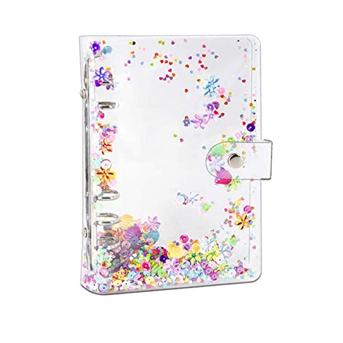 A5 Binder Abdeckung, klar Weich-PVC 6 Loch Ring binder nachfüllbare Papier binder mit Glitzer Pailletten Wasserdicht Lose Blatt Notebook Ordner Binder Abdeckung für Schule Home Office von TopHomer