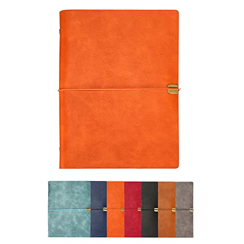 A5 Leder Notizbuch, 23 x 17 cm, 200 Seiten nachfüllbar Vintage Reisetagebuch Notizblock Tagebuch, mit Liniengummiband, Geschenk zum Geburtstag Frauen Männer Pad Notes Persönliches Notizbuch (Orange) von TopHomer