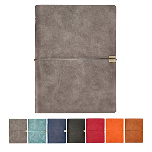 B5 Leder Notizbuch, 26,8 x 20,5 cm, 200 Seiten nachfüllbar Vintage Reisetagebuch Notizblock Tagebuch, mit Liniengummiband, Geschenk zum Geburtstag Jahrestag Damen Herren Pad Notes Persönlich (Grau) von TopHomer