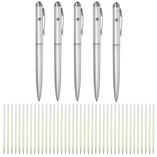 Stift mit unsichtbarer Tinte, 5 Stifte mit 40 Nachfüllungen, Spionagestifte zum Schreiben von geheimen Nachrichten für Kinder-Partytüten, LED-UV-Licht-Marker, geheime Stifte für Schule, Party, von TopHomer