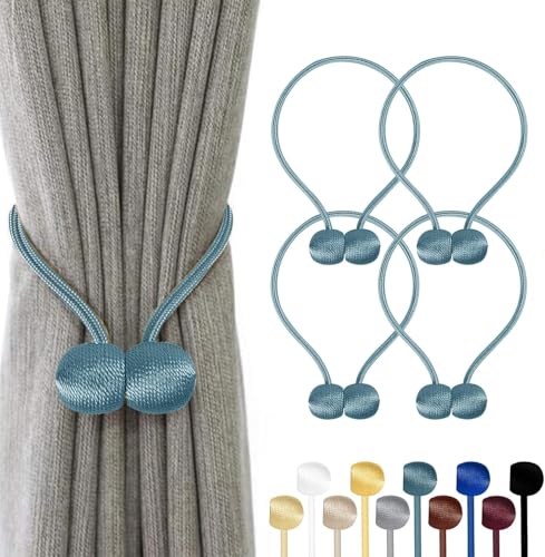 TopHomer 4 Stück Magnetische Vorhang Raffhalter, 10 Farben | Für Wohn-/Schlafzimmer, Bad & Esszimmer, passt zu Vorhängen/Gardinen/Duschvorhänge (Blau) von TopHomer