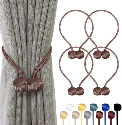 TopHomer 4 Stück Magnetische Vorhang Raffhalter, 10 Farben | Für Wohn-/Schlafzimmer, Bad & Esszimmer, passt zu Vorhängen/Gardinen/Duschvorhänge (Braun) von TopHomer
