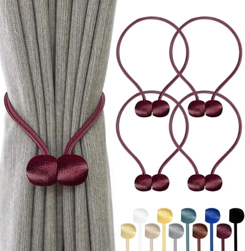 TopHomer 4 Stück Magnetische Vorhang Raffhalter, 10 Farben | Für Wohn-/Schlafzimmer, Bad & Esszimmer, passt zu Vorhängen/Gardinen/Duschvorhänge (Tiefrot) von TopHomer