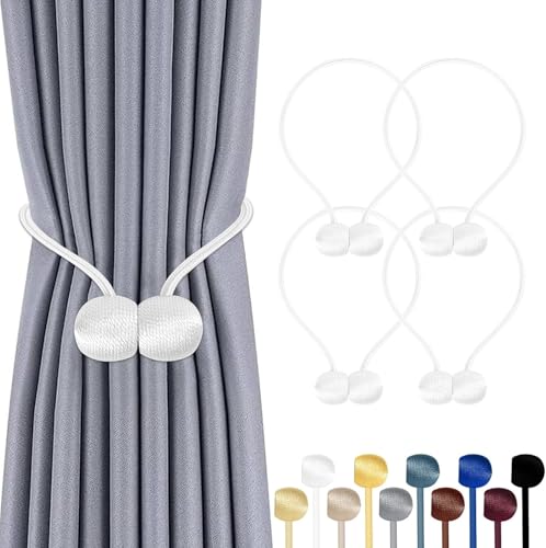 TopHomer 4 Stück Magnetische Vorhang Raffhalter, 10 Farben | Für Wohn-/Schlafzimmer, Bad & Esszimmer, passt zu Vorhängen/Gardinen/Duschvorhänge (Weiß) von TopHomer