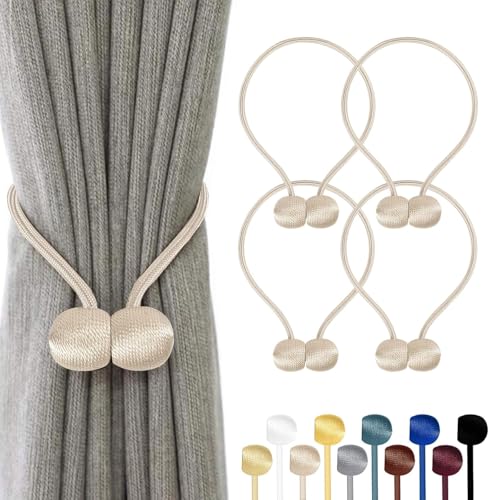 TopHomer 4 Stück Magnetische Vorhang Raffhalter – Ideal für Wohnzimmer, Schlafzimmer, Esszimmer & Bad – 10 Farben, passend für Vorhänge, Gardinen & Duschvorhänge (Beige) von TopHomer
