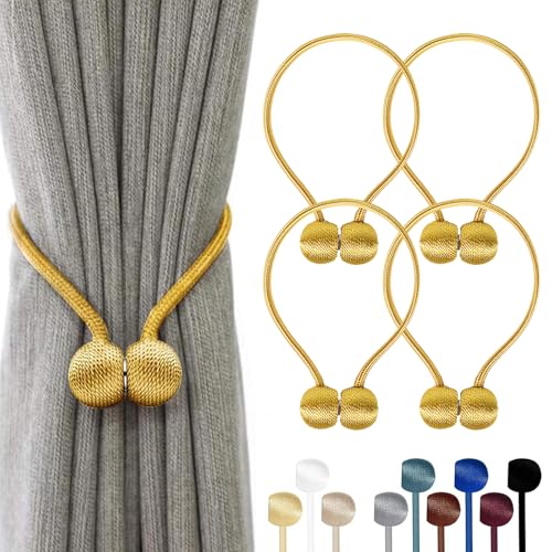 TopHomer 4 Stück Magnetische Vorhang Raffhalter – Ideal für Wohnzimmer, Schlafzimmer, Esszimmer & Bad – 10 Farben, passend für Vorhänge, Gardinen & Duschvorhänge (Gold) von TopHomer