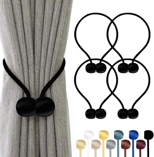 TopHomer 4 Stück Magnetische Vorhang Raffhalter – Ideal für Wohnzimmer, Schlafzimmer, Esszimmer & Bad – 10 Farben, passend für Vorhänge, Gardinen & Duschvorhänge (Schwarz) von TopHomer