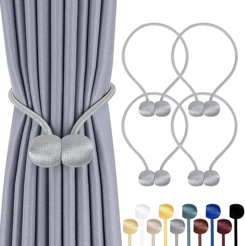 TopHomer 4 Stück Magnetische Vorhang Raffhalter – Ideal für Wohnzimmer, Schlafzimmer, Esszimmer & Bad – 10 Farben, passend für Vorhänge, Gardinen & Duschvorhänge (Silber) von TopHomer