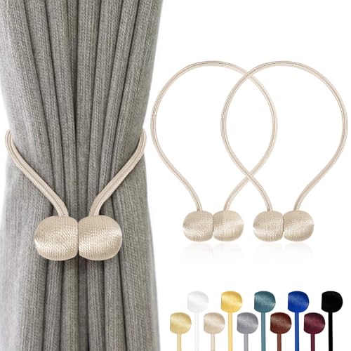 TopHomer Magnetische Vorhang Raffhalter Vorhang Clips Seil Rückwärtige Vorhang Halter Schnallen Vorhang Binder Gardinenhalter für Haus Dekoration 2 Stück Beige von TopHomer