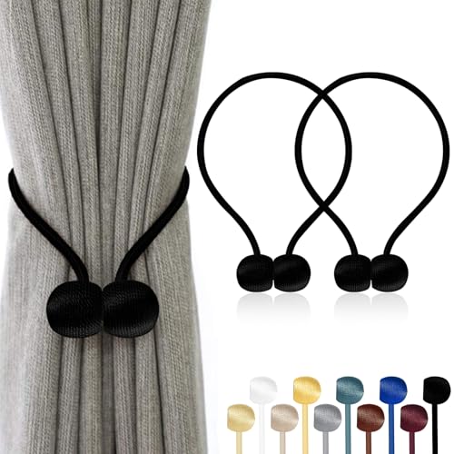 TopHomer Magnetische Vorhang Raffhalter Vorhang Clips Seil Rückwärtige Vorhang Halter Schnallen Vorhang Binder Gardinenhalter für Haus Dekoration 2 Stück Schwarz von TopHomer