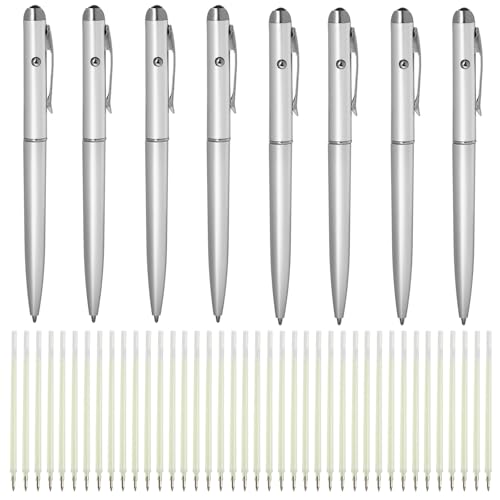 TopHomer Stift mit unsichtbarer Tinte, 8 Stifte mit 60 Nachfüllungen, Spionagestifte zum Schreiben von geheimen Nachrichten für Kinder-Partytüten, LED-UV-Licht-Marker, geheime Stifte für Schule, von TopHomer