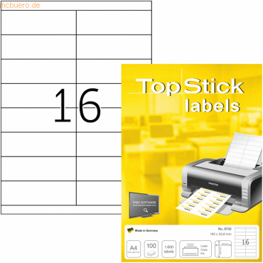 10 x TopStick Universal-Etiketten Papier weiß selbstklebend 105x33,8mm von TopStick