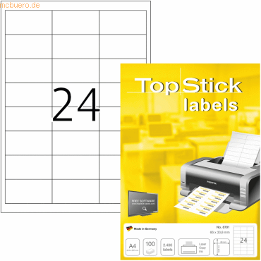 TopStick Universal-Etiketten Papier weiß selbstklebend 66x33,8mm 100 B von TopStick