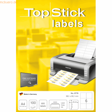 10 x TopStick Universal-Etiketten Papier weiß selbstklebend 99,1x93,1m von TopStick