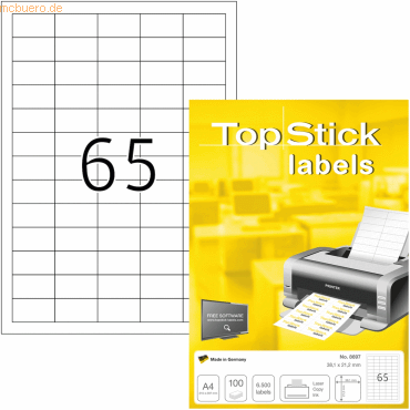 TopStick Universal-Etiketten Papier weiß selbstklebend 38x21,2mm 100 B von TopStick