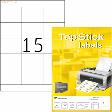 TopStick Universal-Etiketten Papier weiß selbstklebend 70x50,8mm 100 B von TopStick