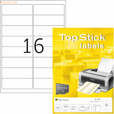 TopStick Universal-Etiketten Papier weiß selbstklebend 99,1x33,9mm 100 TopStick Universal-Etiketten Papier weiß selbstklebend 99,1x33,9mm 100 von TopStick