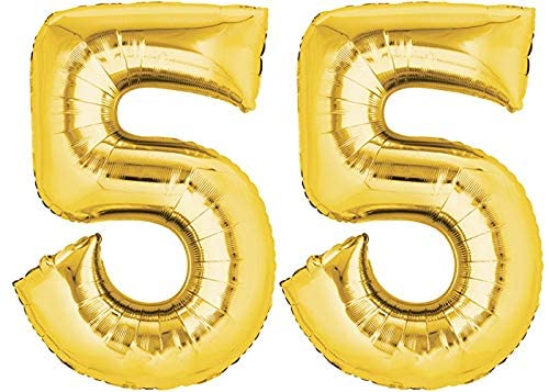 Folienballon Nummer xx Gold XXL über 90 cm hoch - Zahlenballon/Luftballon für Geburstagsparty, Jubiläum oder sonstige feierliche Anlässe (Zahl 55) von TopTen