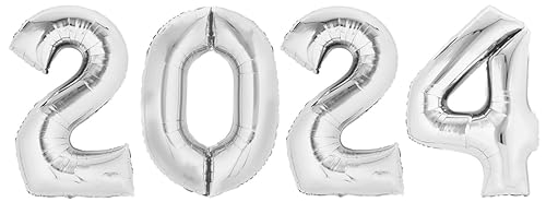 Folienballon Silvester 2024 Silber XXL über 90 cm hoch - Zahlenballon/Luftballon für Geburstagsparty, Jubiläum oder sonstige feierliche Anlässe (Silvester 2024) von TopTen