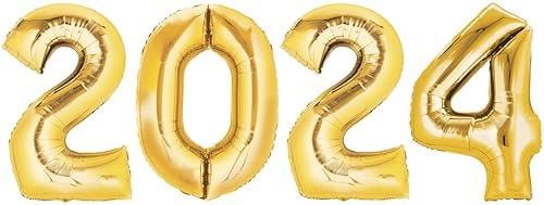 Folienballon Silvester 2024 - Zahlenballon XXL ca. 70 cm hoch Party Deko (Jahr 2024 Gold) von TopTen