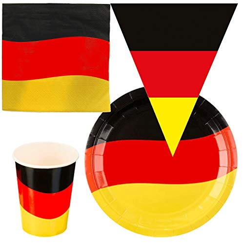 Party Set Deutschland 8 Gläser, 8 Teller, 20 Servietten, 1 Wimpelgirlande 5 Meter, Fußball, (1 x 1 Set) von TopTen