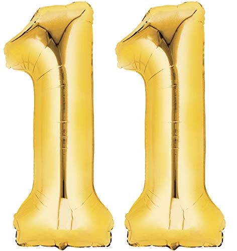 Folienballon Nummer 11 Gold XXL über 90 cm hoch - Zahlenballon/Luftballon für Geburstagsparty, Jubiläum oder sonstige feierliche Anlässe (Zahl 11) von TopTen