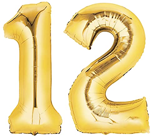 TopTen Folienballon Nummer 12 Gold XXL über 90 cm hoch - Zahlenballon/Luftballon für Geburstagsparty, Jubiläum oder sonstige feierliche Anlässe (Zahl 12) von TopTen