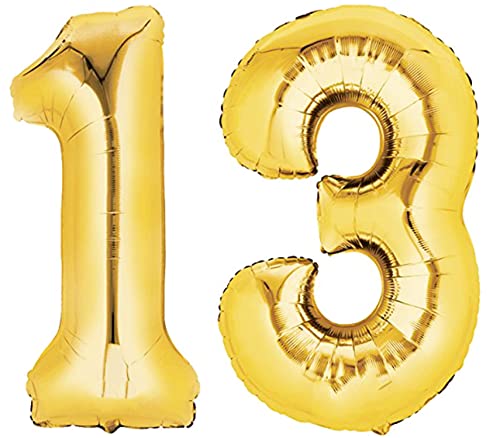 Folienballon Nummer 13 Gold XXL über 90 cm hoch - Zahlenballon/Luftballon für Geburstagsparty, Jubiläum oder sonstige feierliche Anlässe (Zahl 13) von TopTen