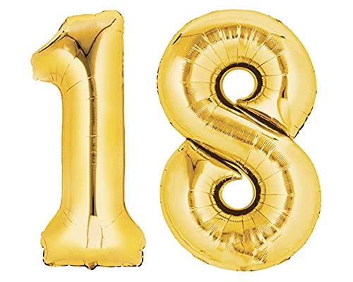 TopTen Folienballon Nummer 18 Gold XXL über 90 cm hoch - Zahlenballon/Luftballon für Geburstagsparty, Jubiläum oder sonstige feierliche Anlässe (Zahl 18) von TopTen