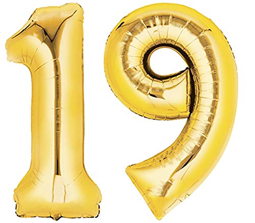 TopTen Folienballon Nummer 19 Gold XXL über 90 cm hoch - Zahlenballon/Luftballon für Geburstagsparty, Jubiläum oder sonstige feierliche Anlässe (Zahl 19) von TopTen