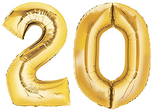 Folienballon Nummer 20 Gold XXL über 90 cm hoch - Zahlenballon/Luftballon für Geburstagsparty, Jubiläum oder sonstige feierliche Anlässe (Zahl 20) von TopTen