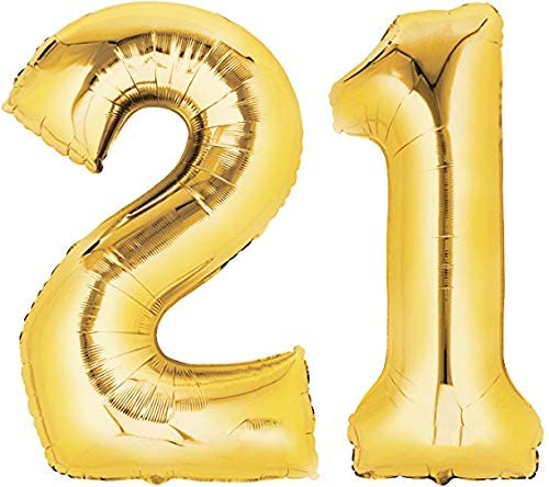 Folienballon Nummer 21 Gold XXL über 90 cm hoch - Zahlenballon/Luftballon für Geburstagsparty, Jubiläum oder sonstige feierliche Anlässe (Zahl 21) von TopTen