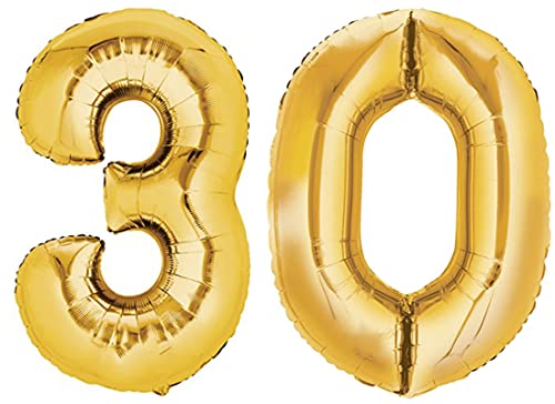 TopTen Folienballon Nummer 30 Gold XXL über 90 cm hoch - Zahlenballon/Luftballon für Geburstagsparty, Jubiläum oder sonstige feierliche Anlässe (Zahl 30) von TopTen