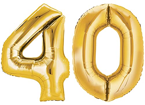 Folienballon Nummer 40 Gold XXL über 90 cm hoch - Zahlenballon/Luftballon für Geburstagsparty, Jubiläum oder sonstige feierliche Anlässe (Zahl 40) von TopTen