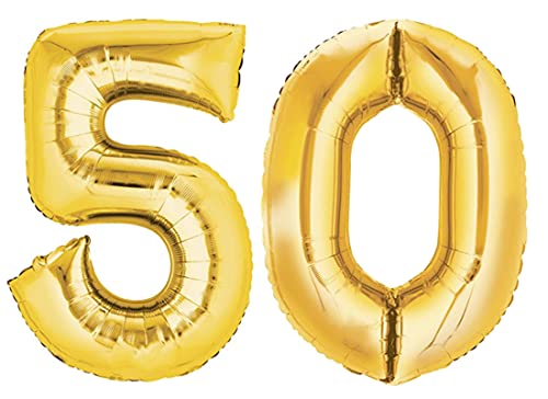 Folienballon Nummer 50 Gold XXL über 90 cm hoch - Zahlenballon/Luftballon für Geburstagsparty, Jubiläum oder sonstige feierliche Anlässe (Zahl 50) von TopTen