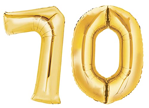 TopTen TopTen Zahl 70 Gold XXL Folienballon über 90 cm hoher Zahlenballon für Geburtstagsparty, Jubiläum oder andere feierliche Anlässe Zahl 70 von TopTen