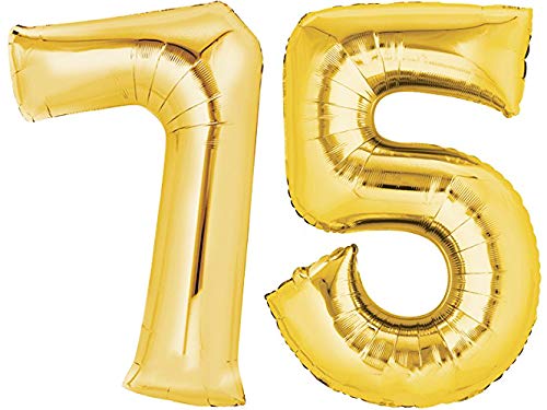 Folienballon Nummer 75 Gold XXL über 90 cm hoch - Zahlenballon/Luftballon für Geburstagsparty, Jubiläum oder sonstige feierliche Anlässe (Zahl 75) von TopTen