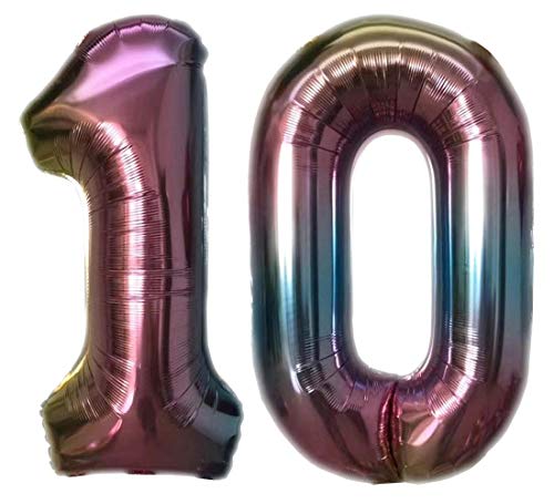 Folienballon Zahl 10 Bunt XL ca. 72 cm hoch - Zahlenballon/Luftballon für Geburstagsparty, Jubiläum oder sonstige feierliche Anlässe (Nummer 10) von TopTen