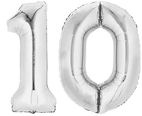 TopTen Folienballon Zahl 10 XL Silber ca. 70 cm hoch - Zahlenballon für Ihre Geburstagsparty, Jubiläum oder sonstige feierliche Anlässe (Zahl 10) von TopTen
