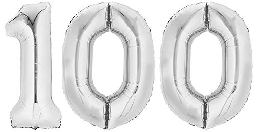 Folienballon Zahl 100 Silber XXL über 90 cm hoch - Zahlenballon/Luftballon für Geburtstagsparty, Jubiläum oder sonstige feierliche Anlässe (Nummer 100) von TopTen