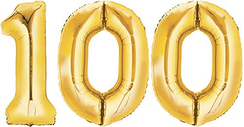 TopTen Folienballon Zahl 100 XL Gold ca. 70 cm hoch - Zahlenballon für Ihre Geburstagsparty, Jubiläum oder sonstige feierliche Anlässe (Nummer 100) von TopTen