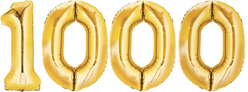 Folienballon Zahl 1000 XL Gold ca. 70 cm hoch - Zahlenballon für Ihre Geburstagsparty, Jubiläum oder sonstige feierliche Anlässe (Nummer 1000) von TopTen