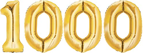 Folienballon Zahl 1000 XL Gold ca. 70 cm hoch - Zahlenballon für Ihre Geburstagsparty, Jubiläum oder sonstige feierliche Anlässe (Nummer 1000) von TopTen