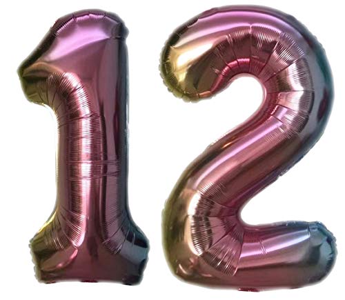 Folienballon Zahl 12 Bunt XL ca. 72 cm hoch - Zahlenballon/Luftballon für Geburstagsparty, Jubiläum oder sonstige feierliche Anlässe (Nummer 12) von TopTen