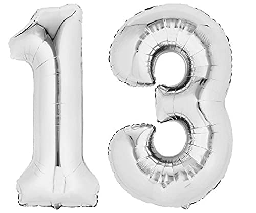 TopTen Folienballon Zahl 13 Silber XXL über 90 cm hoch - Zahlenballon/Luftballon für Geburstagsparty, Jubiläum oder sonstige feierliche Anlässe (Zahl 13) von TopTen